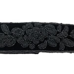 Vintage 70s La Regale Floral Beaded Velvet Evening Belt Sz M